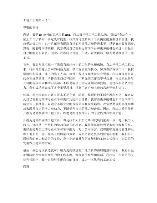 工地工长升级申请书模板