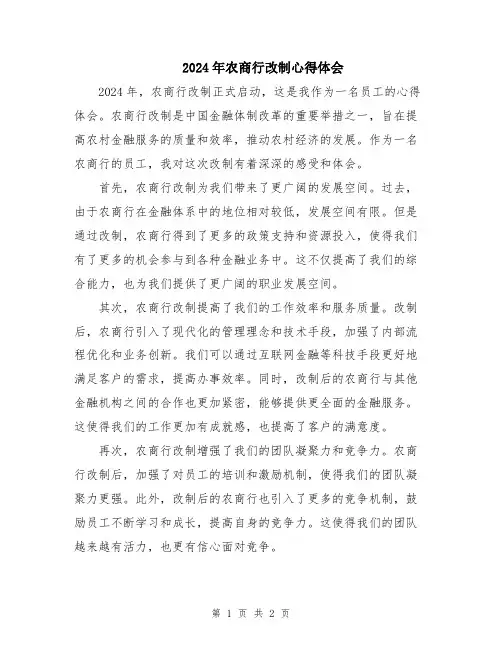 2024年农商行改制心得体会