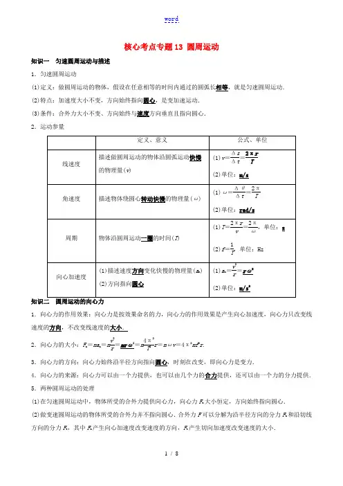 高考物理一轮复习 核心考点专题13 圆周运动(含解析)-人教版高三全册物理试题