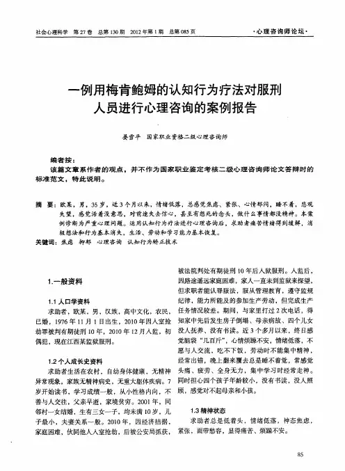 一例用梅肯鲍姆的认知行为疗法对服刑人员进行心理咨询的案例报告