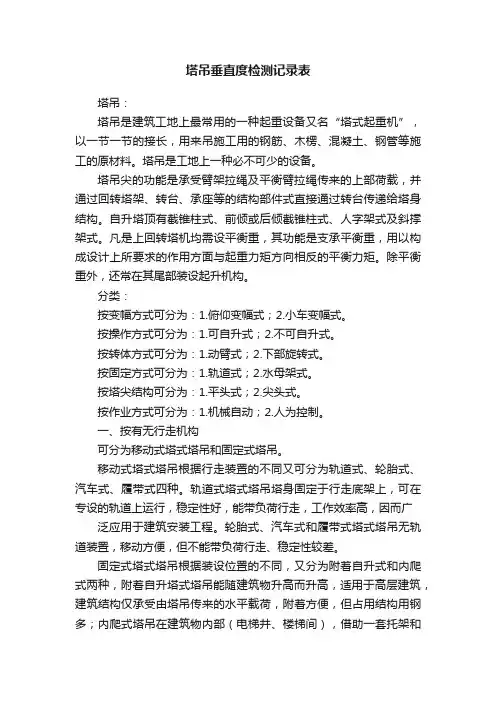 塔吊垂直度检测记录表