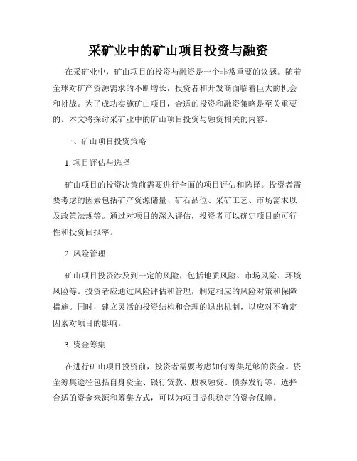 采矿业中的矿山项目投资与融资