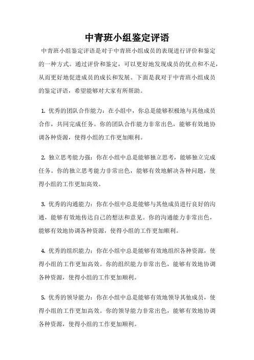 中青班小组鉴定评语