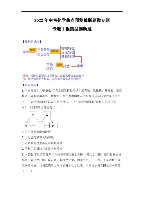 2022年中考化学推断题微专题1框图型推断题