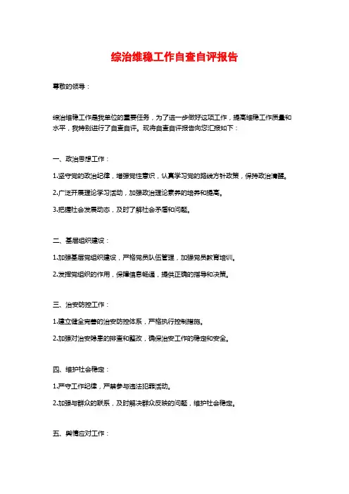 综治维稳工作自查自评报告