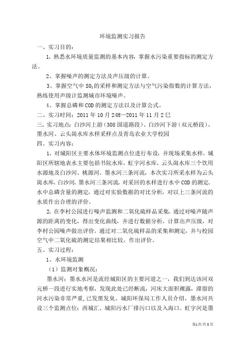 环境检测实习报告总结