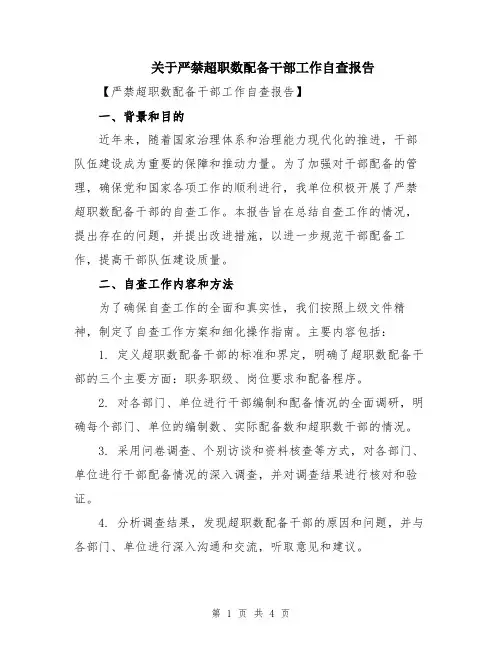 关于严禁超职数配备干部工作自查报告