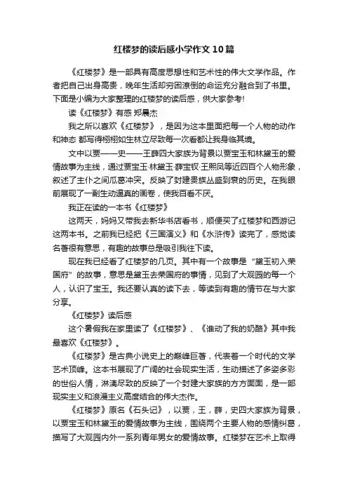 红楼梦的读后感小学作文10篇