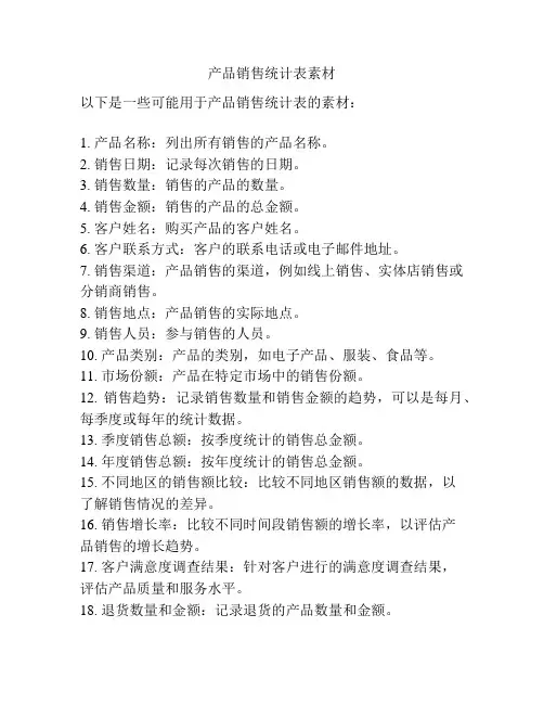 产品销售统计表素材