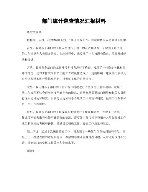 部门统计巡查情况汇报材料