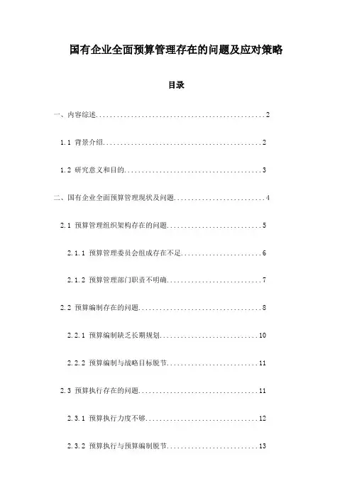 国有企业全面预算管理存在的问题及应对策略