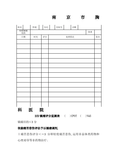 ICU镇静镇痛评分表
