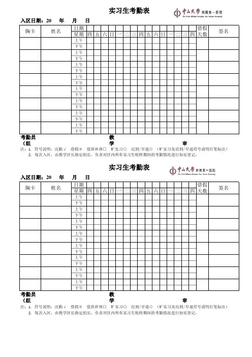 实习生考勤登记表(定稿)改A3纸后