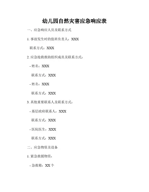 幼儿园自然灾害应急响应表