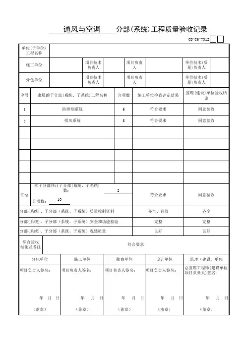 分部(系统)工程质量验收记录