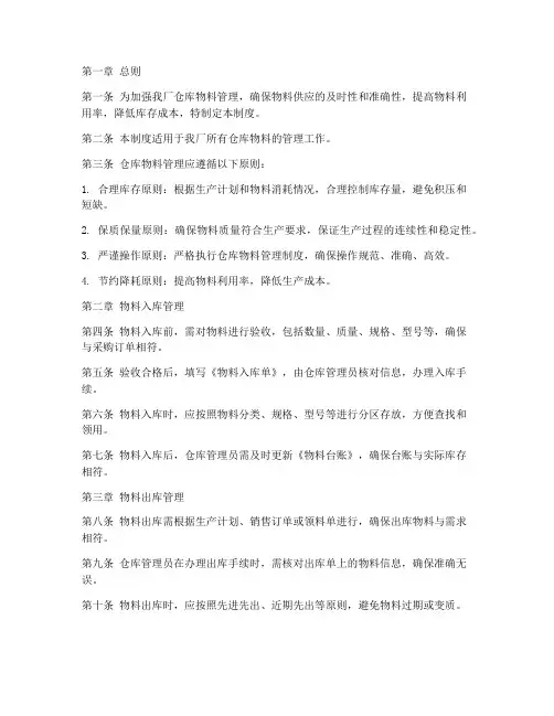 工厂仓库物料管理制度