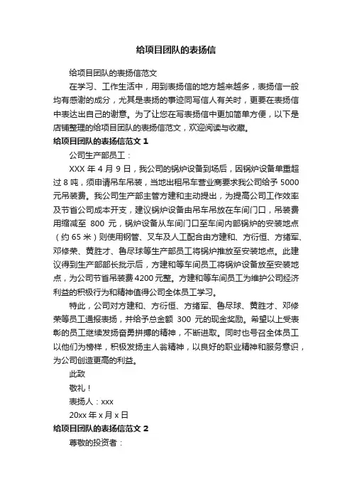 给项目团队的表扬信
