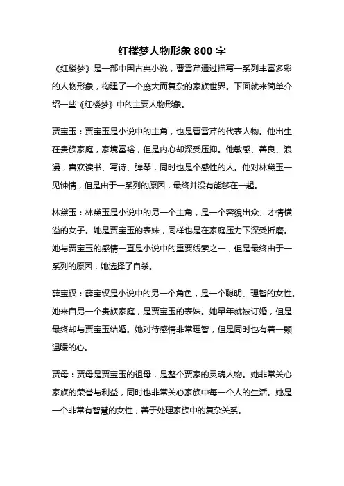 红楼梦人物形象800字