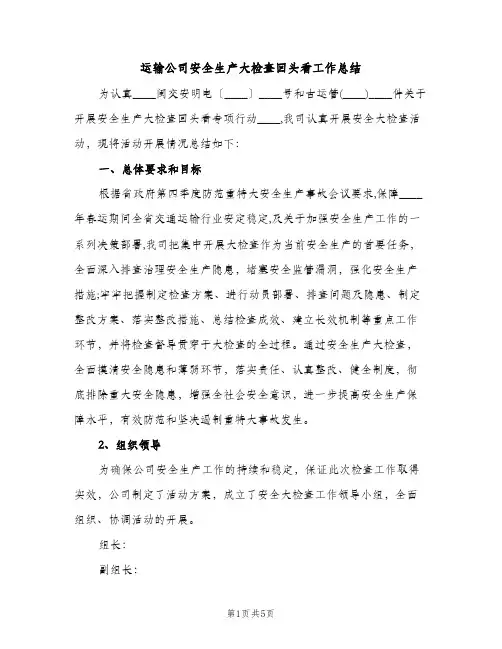 运输公司安全生产大检查回头看工作总结（2篇）