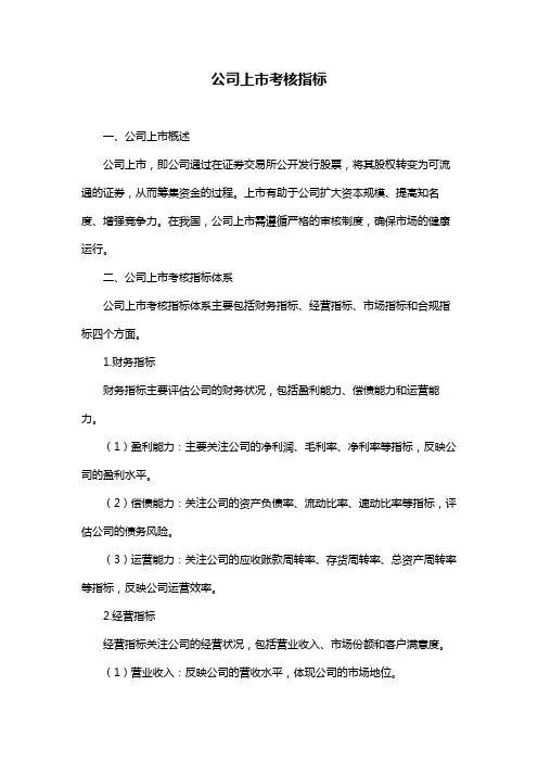 公司上市考核指标