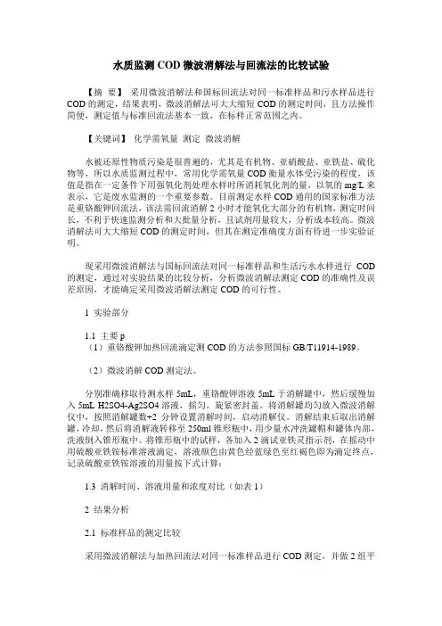 水质监测COD微波消解法与回流法的比较试验