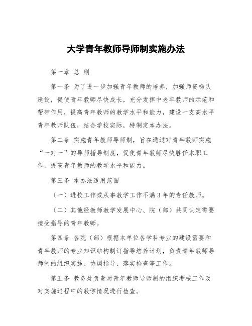 大学青年教师导师制实施办法