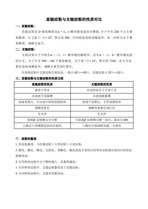 直链淀粉与支链淀粉的性质对比