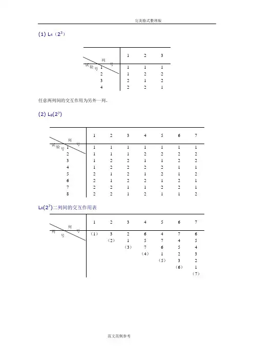 正交试验设计常用正交表