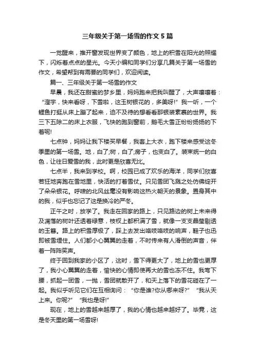 三年级关于第一场雪的作文5篇