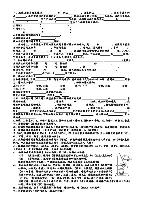 新浙教版八年级科学上册第一章知识点