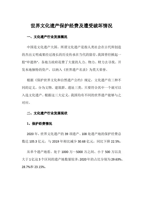 世界文化遗产保护经费及遭受破坏情况