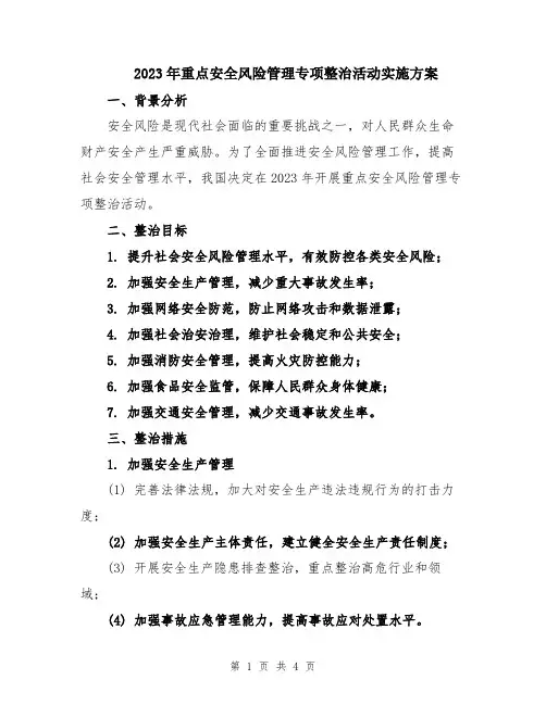 2023年重点安全风险管理专项整治活动实施方案