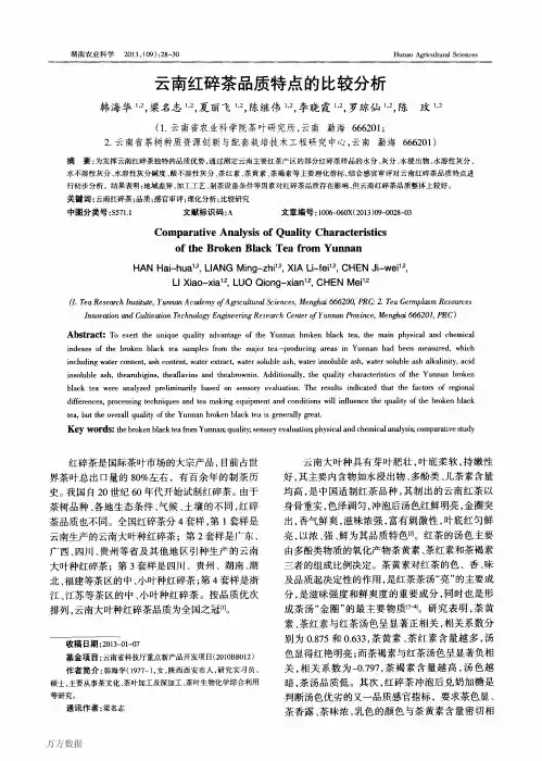 云南红碎茶品质特点的比较分析