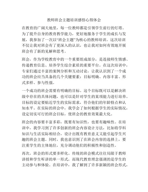 教师班会主题培训感悟心得体会