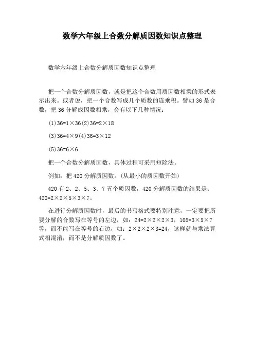 数学六年级上合数分解质因数知识点整理