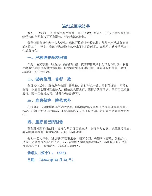 违纪反思承诺书