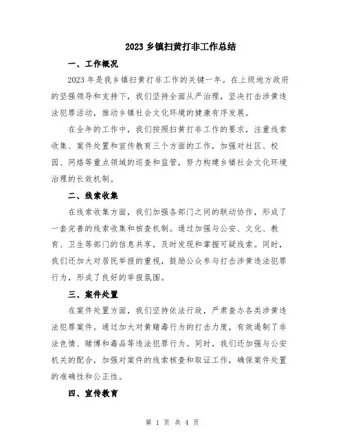 2023乡镇扫黄打非工作总结
