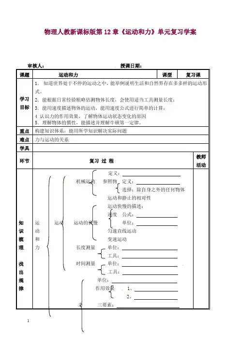 【精选】人教新课标版物理第12章《运动和力》单元复习学案.doc