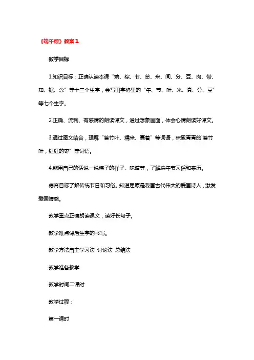 《端午粽》教案一等奖3篇