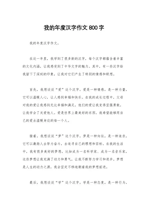我的年度汉字作文800字