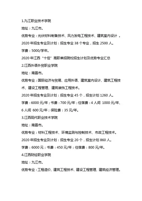 2020江西省前十名职单招院校招生计划及优势专业汇总