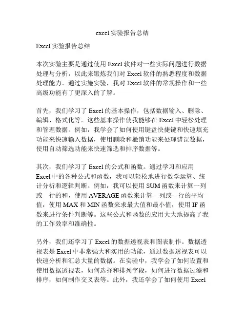 excel实验报告总结