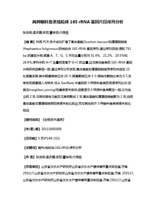 两种鯻科鱼类线粒体16S rRNA基因片段序列分析