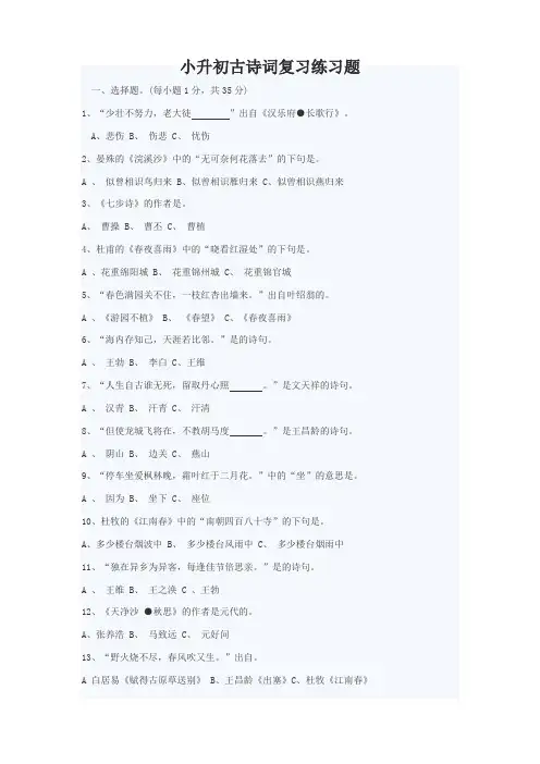 小升初古诗词复习练习题