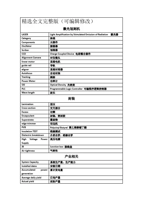 光伏常用英文词汇精选全文