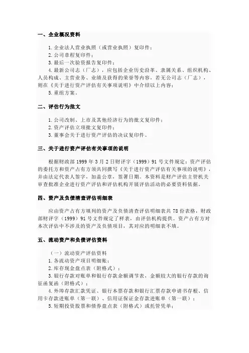 整体资产评估清单