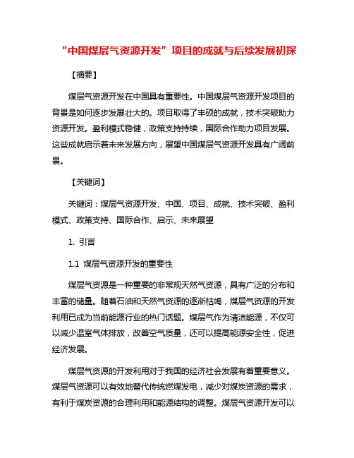 “中国煤层气资源开发”项目的成就与后续发展初探