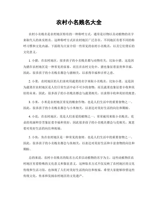 农村小名贱名大全