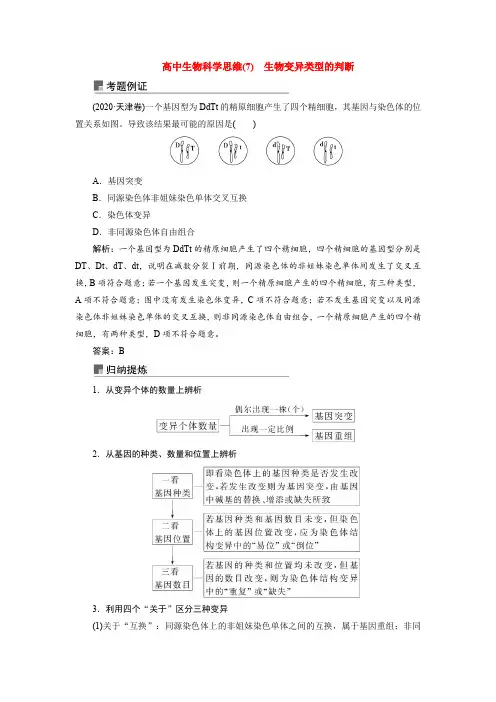 高中生物科学思维(7) 生物变异类型的判断