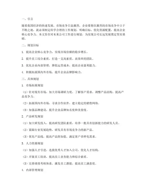 对未来公司工作规划